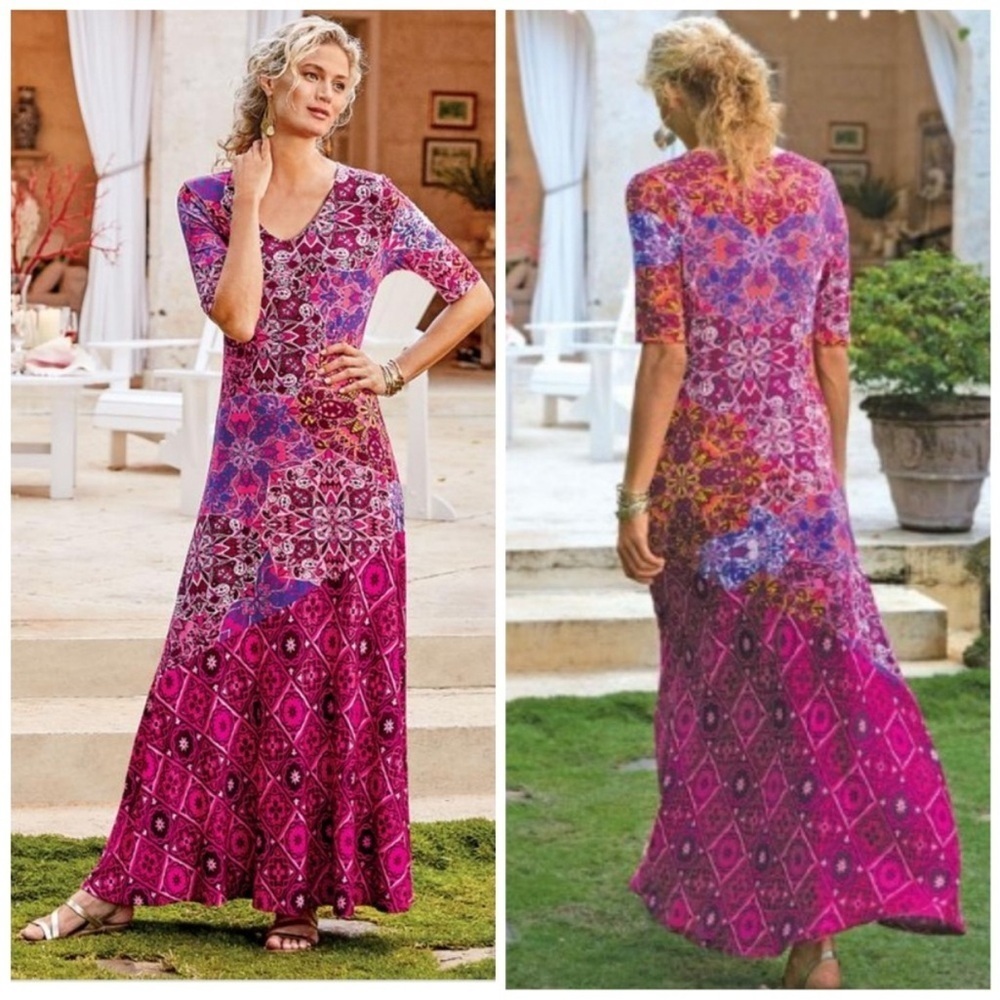 Soft Surroundings Multi Color Patchwork Maxi Dress Size Medium Petite
